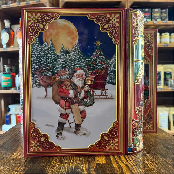 Boîte Métallique Livre Père Noël - Chocolats et Étoiles à la Cannelle